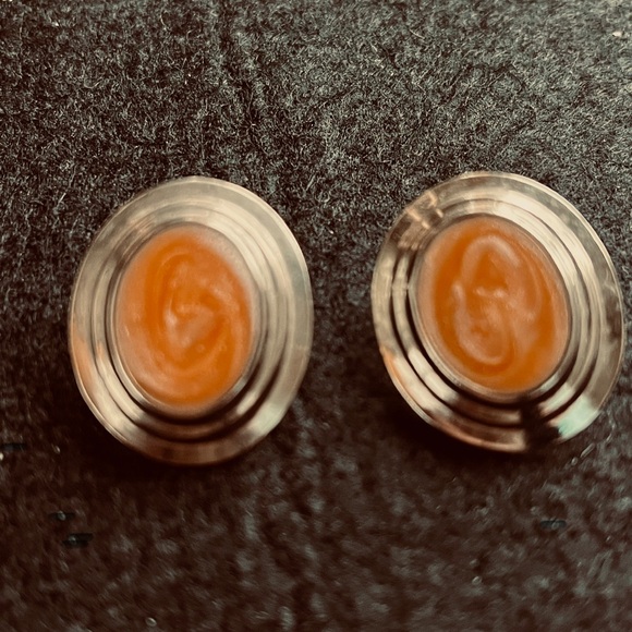 Vintage Chic Silver and Orange Swirl Earrings - Picture 7 of 8